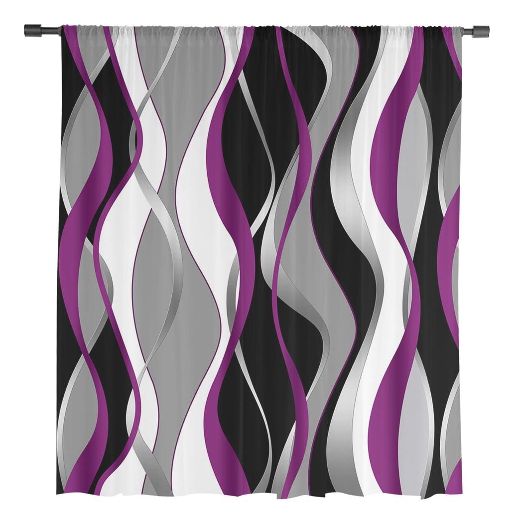 Abstract Lines Gradient Purple Sheer Curtains for Living Room Decoration Window Curtains Kitchen Tulle Voile Organza Curtains