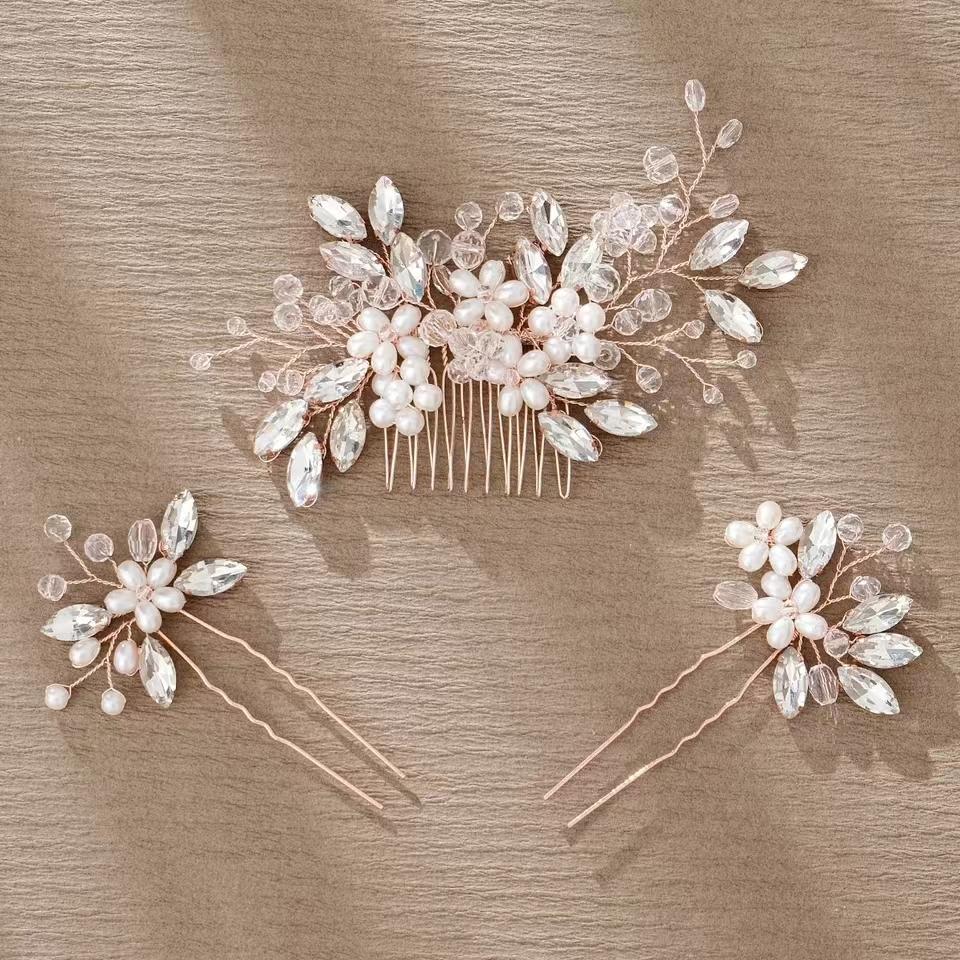 3pcs Luxurious Crystal Hair Accessories Hair Clip Set Sweet Bride Accessories Daily Versatile Women Fashion Hair Clip Hair Grab