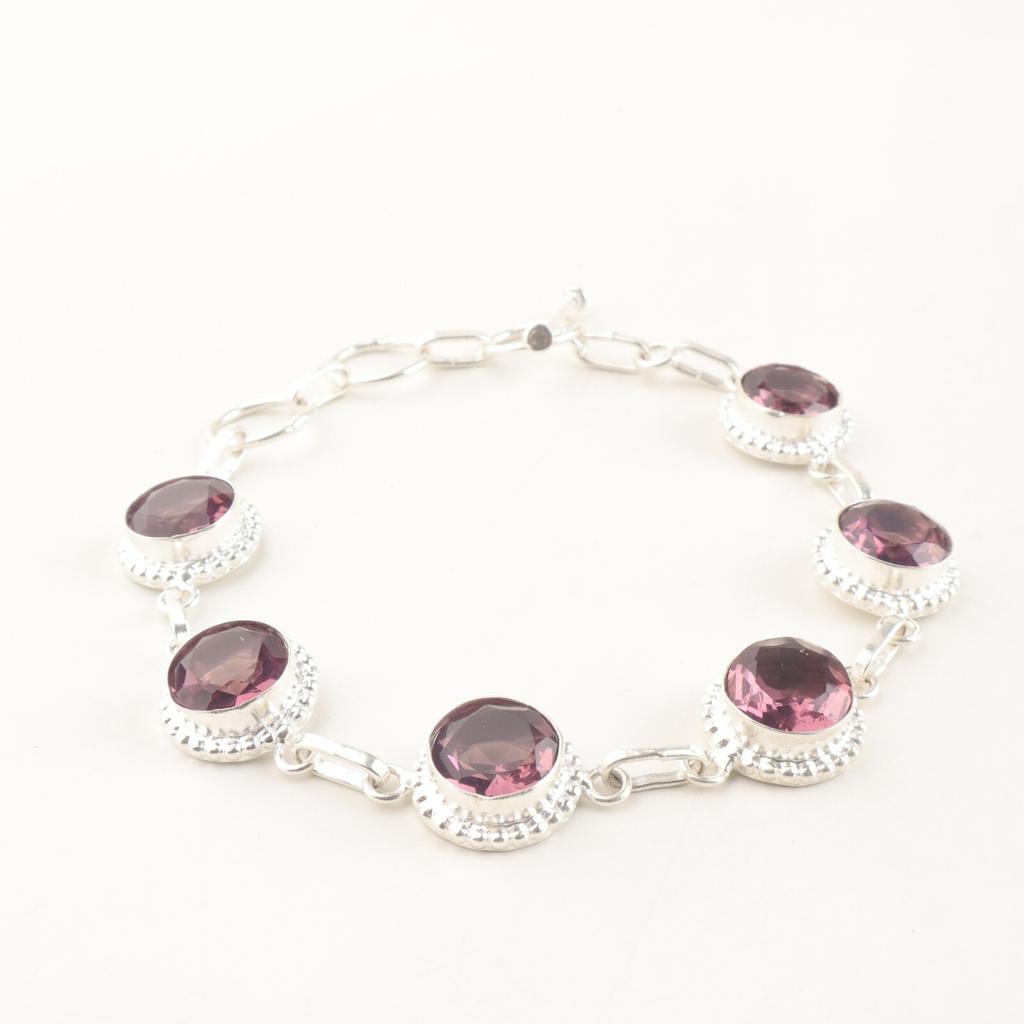 Rhodolitt Edelstein 925 Sterling Sølv Smykker Håndlaget Armbånd 9" Bursdagsgave RB-9-16