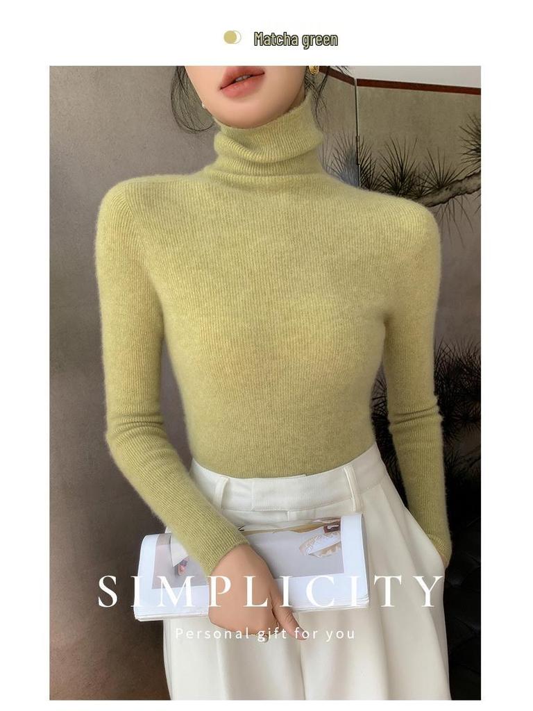 Damski sweter ze 100% wełny z wysokim dekoltem, dopasowany krój - Rozciągliwy kaszmirowy pulower na jesień/zimę