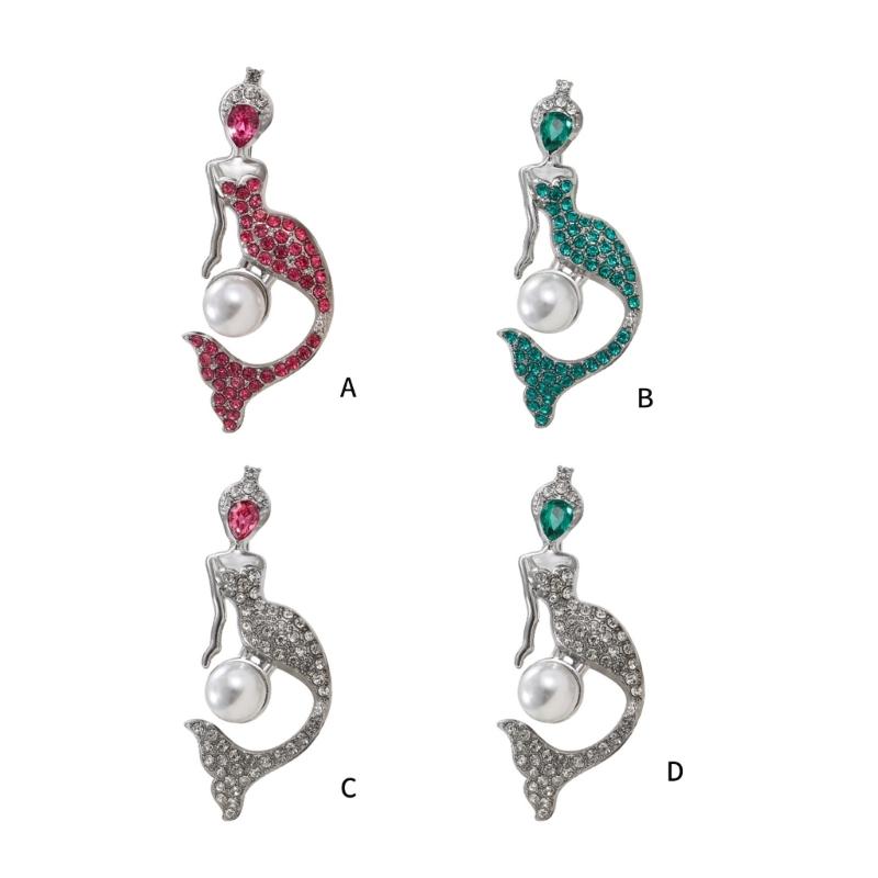 Fashionable Rhinestones Mermaids Lapel Pin with Dripping Oil Designs Contrast Accessory for Party Supplies Costumes