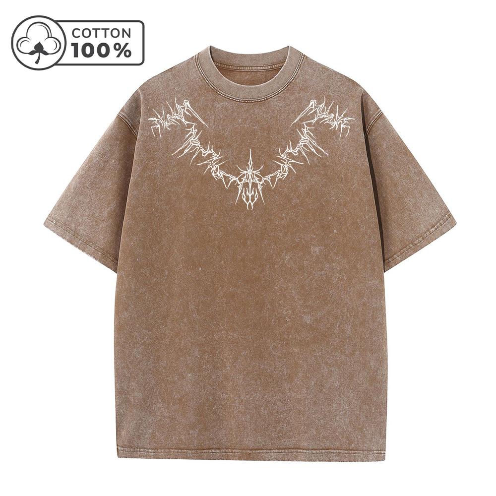 Mens Personalized Thorn Print Washed TShirt Retro Distressed Casual Pure Cotton Crew Neck Short Sleeve Summer Commute Loose To