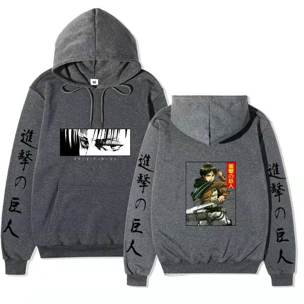 Unisex Attack on Titan Hoodie, Levi Ackerman & Eren Yeager Front Back Print Pullover, Long Sleeve Anime Graphic Hooded Sweatshirt Streetwear