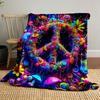 Colorful Peace Sign with Floral Design Patterned Blanket, Flannel, Suitable for All Seasons, Home Decor, Warm and Cozy