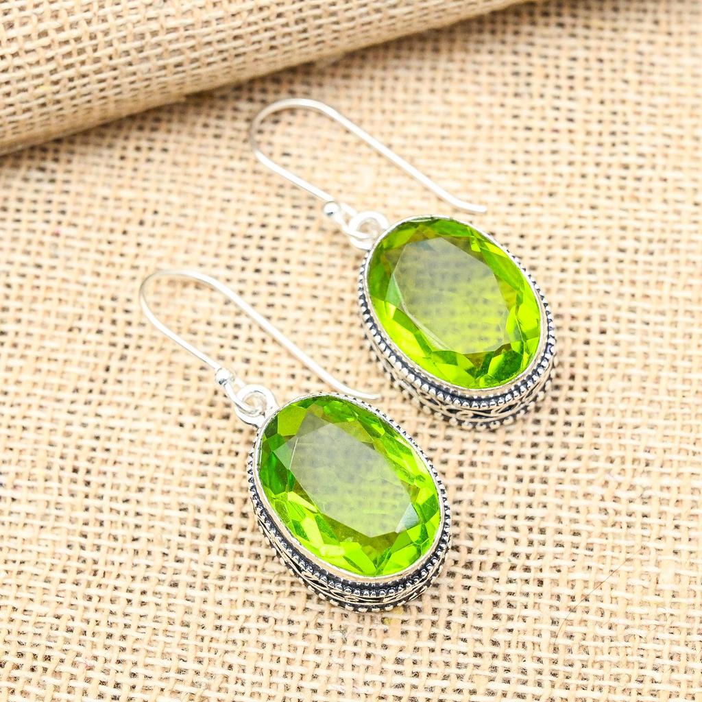 Glamorous Peridot Gemstone Handmade 925 Solid Sterling Silver Jewelry Earrings For Women