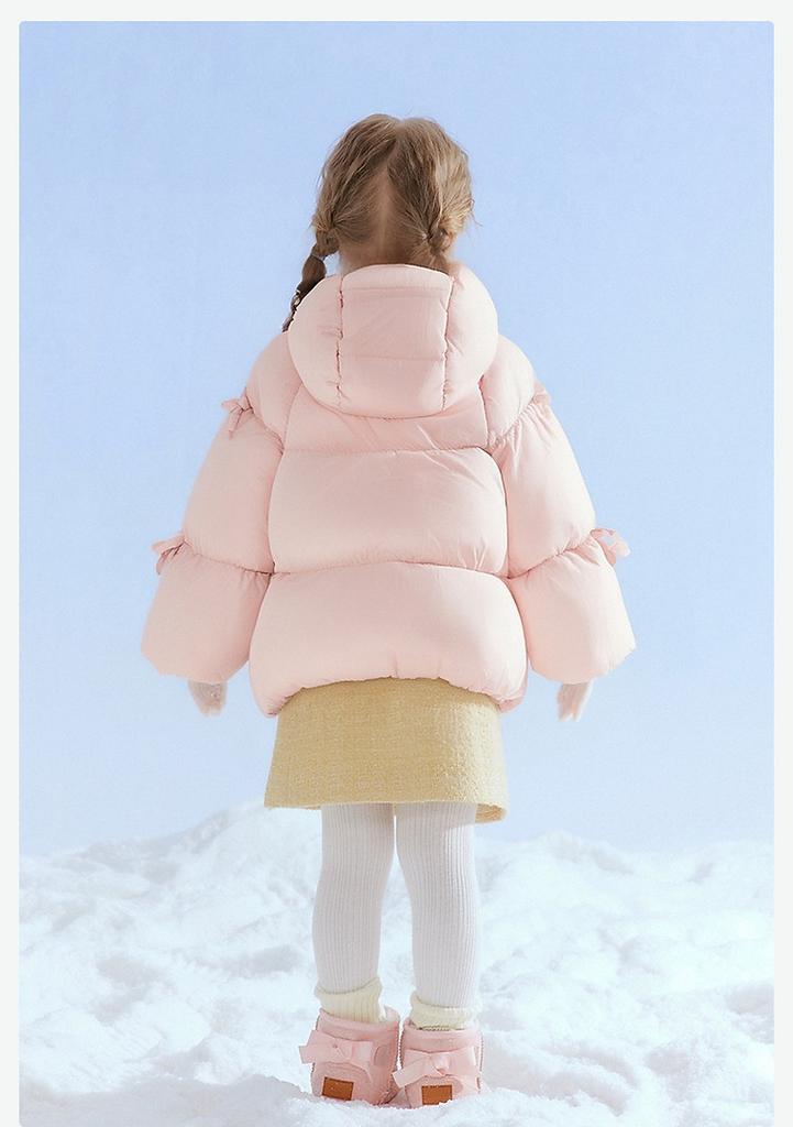 [Hooded Windproof Bow] Short Down Jacket for Infants and Girls, 25 Winter Children's Warm Casual Coat