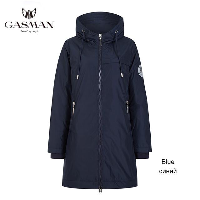 Gasman Marca de moda azul quente outono jaqueta feminina Jaqueta longa com capuz para mulheres casaco algodão sólido Feminino corta-vento parka de penugem