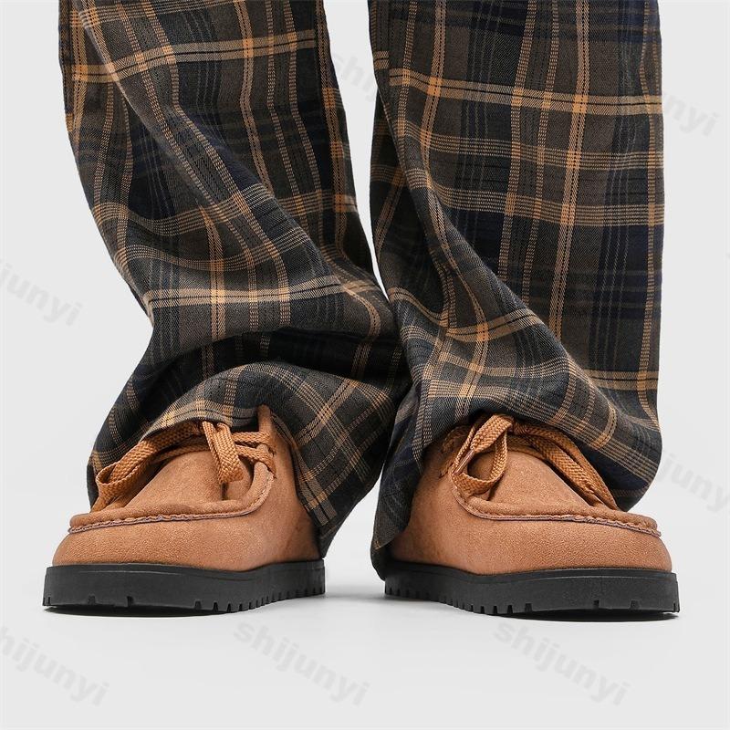 Men's Loafers 2025 Summer Comfortable Suede Casual Shoes Retro Platform Lace-up Flat Half Slippers Mules Zapatos Para Hombre