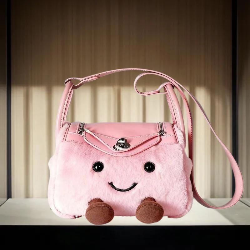 Borsa a Tracolla Peluche Carina da Donna Grande Capacità Borsa a Spalla Fumetto Moda Regalo Autunno Inverno Natale