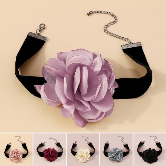 Kvinner Choker Elegant Temperament Bredt svart bånd Flokker Rose Blomst Kvinne Halskjede Festrekvisita