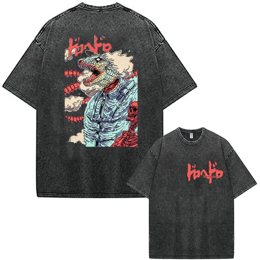 Anime Giapponese Dorohedoro Kaiman Vintage Lavato Magliette Uomo Donna Harajuku Moda Alta Qualità Maglietta Oversize Streetwear