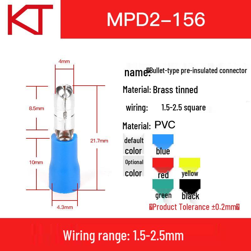 KT KST MPD1.25 Bullet-shaped Male Pre-insulated Crimp Terminal
