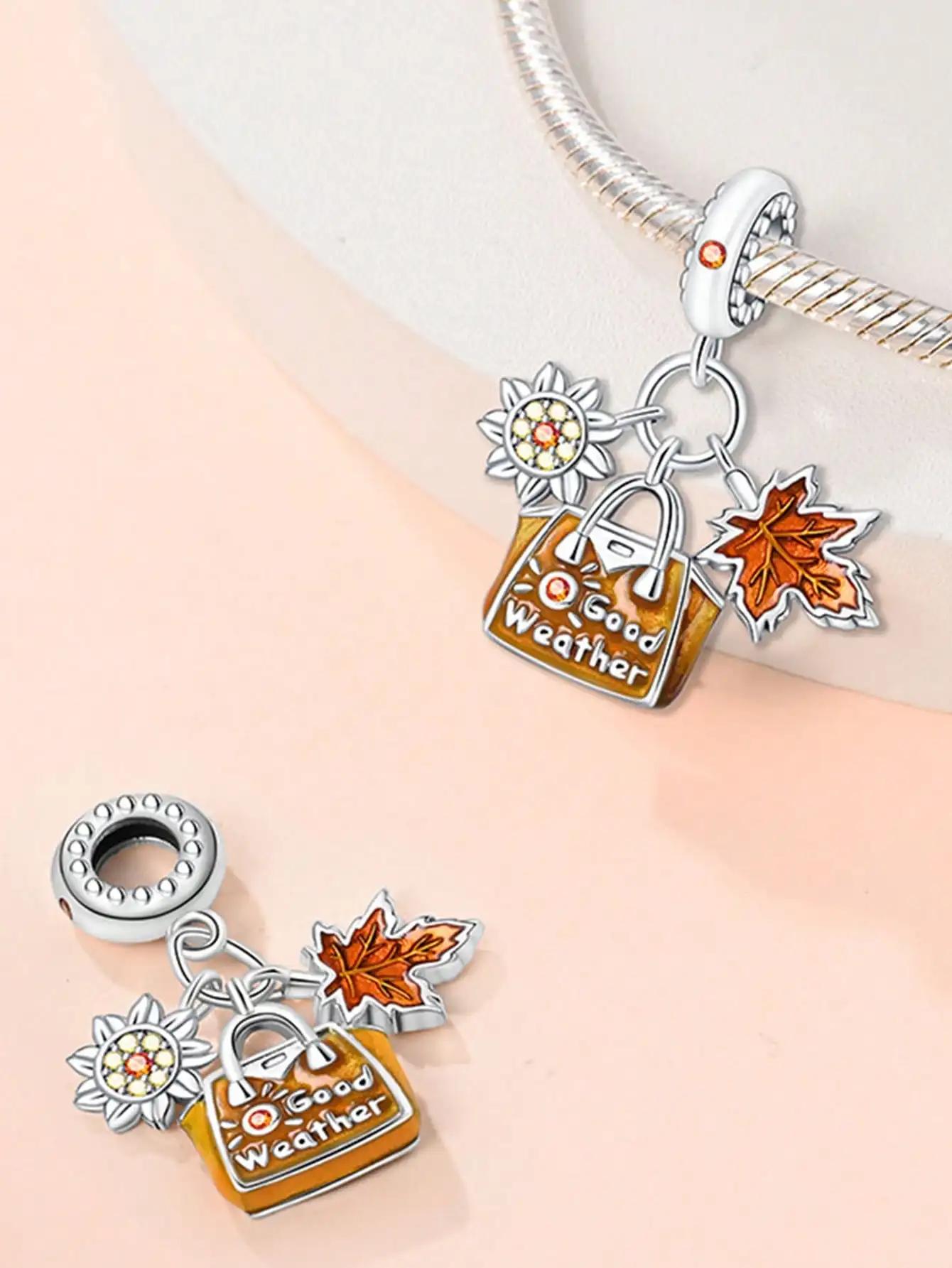 

copper Colors Autumn AcornsFallen and flowers Bead Charms Charm Pendant for Authentic Bracelets for Women Do It Yourself Jewellery Love Gift