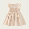 Girls Summer Solid Smocked Short Sleeve Dress Casual Children Cotton Blend A Line Sundress For Kids