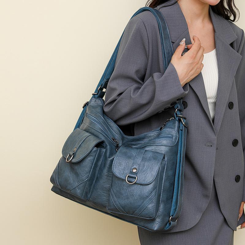 Damen Tasche Vintage Umhängetasche Große Kapazität Multi-Pocket PU Weiches Leder