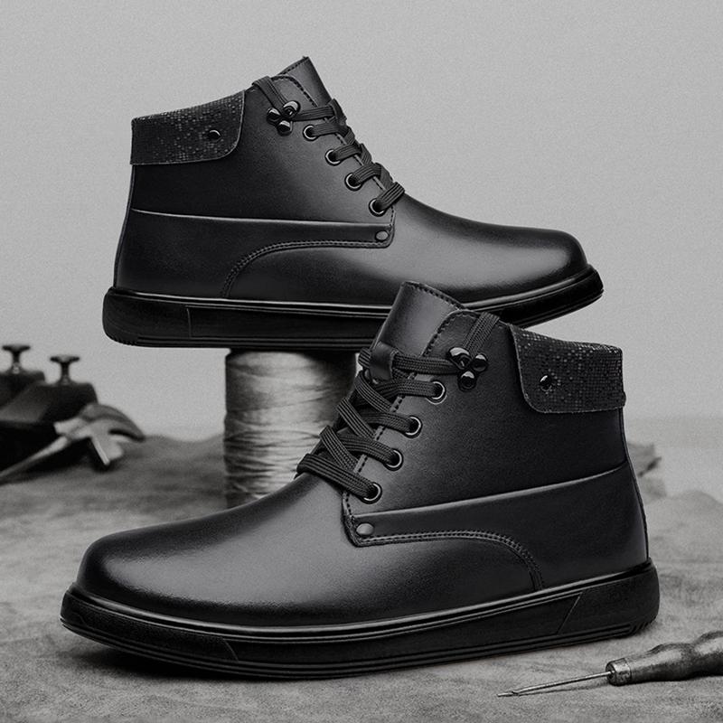Scarpe Uomo Alte alla Moda in Vera Pelle Autunno Inverno Stivali Antiscivolo per Esterno Stivali da Motociclista Maschili Nuovi Caldi Stivaletti alla Caviglia con Pelliccia di Peluche