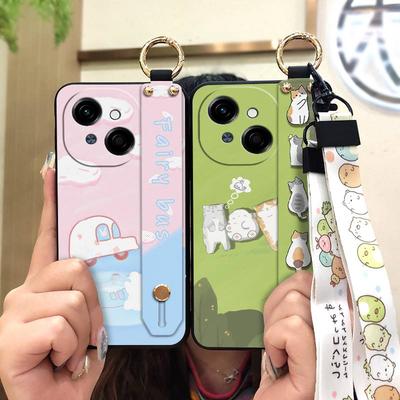 Waterproof Kickstand Phone Case For Tecno POP9 4G/Spark GO 1/KL4 Ring Silicone Wrist Strap Soft Case Cute Phone Holder
