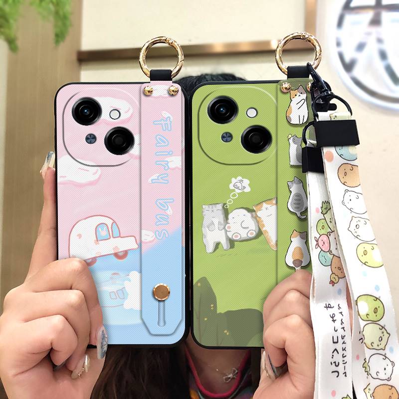 Waterproof Kickstand Phone Case For Tecno POP9 4G/Spark GO 1/KL4 Ring Silicone Wrist Strap Soft case Cute Phone Holder