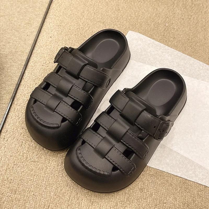 Fashion Hollow Out Closed Toe Platform Sandals Women Summer 2025 Thick Bottom Eva Clogs Slippers Woman Soft Sole Non Slip Beach Slippers
