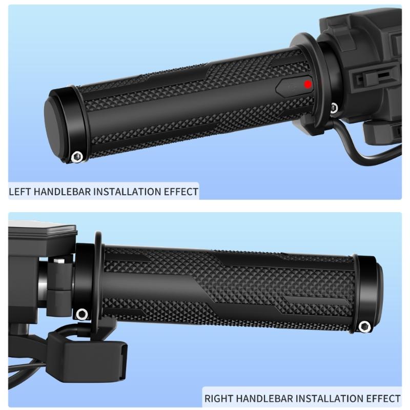 12 V Heated Handlebar Grip Set for Cold-Weather Handlebar Use with 5-Level Control, Previous-Setting Memory, 2-Clamp Structure, and Accessories