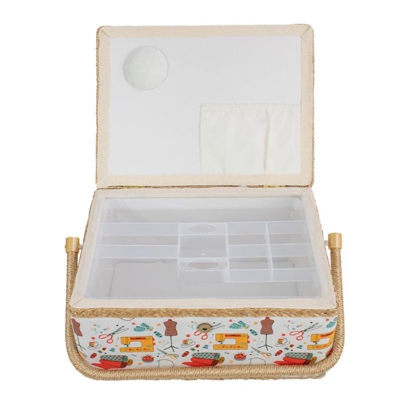 Large Capacity Fabric Sewing Box With Magnetic Closure And Adjustable Compartments For Crafting And Needlework Storage