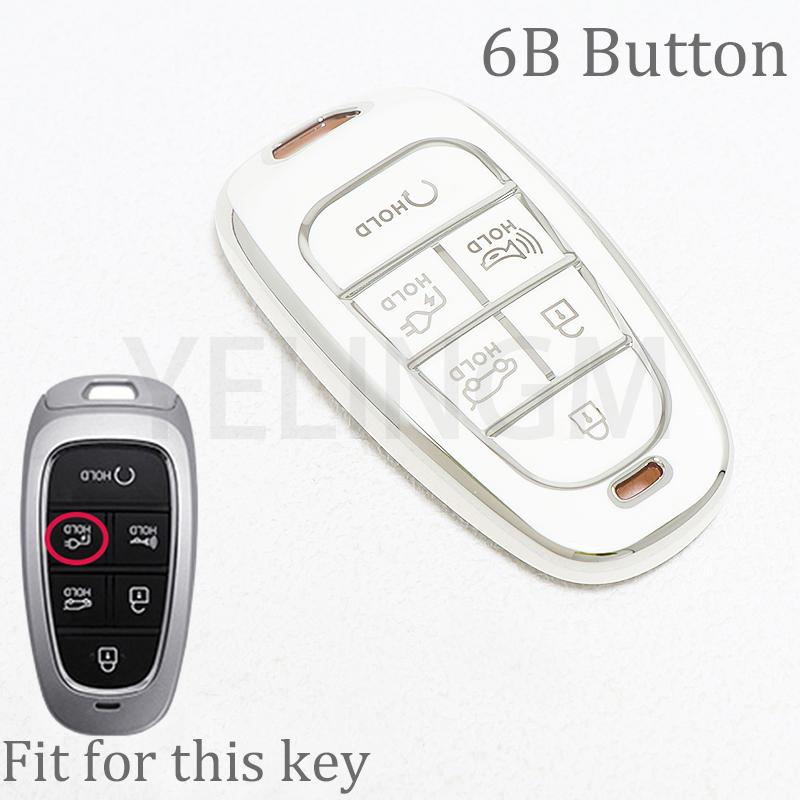 Soft Tpu Car Key Fob Protector Skin Case Cover For Hyundai Sonata Tucson Santa Fe Hybrid Nx4   Remote 6 Buttons Keychain