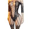European and American temptation hollowed-out jacquard fishing net one-piece erotic underwear women's sexy transparent large-size hip-wrapped 