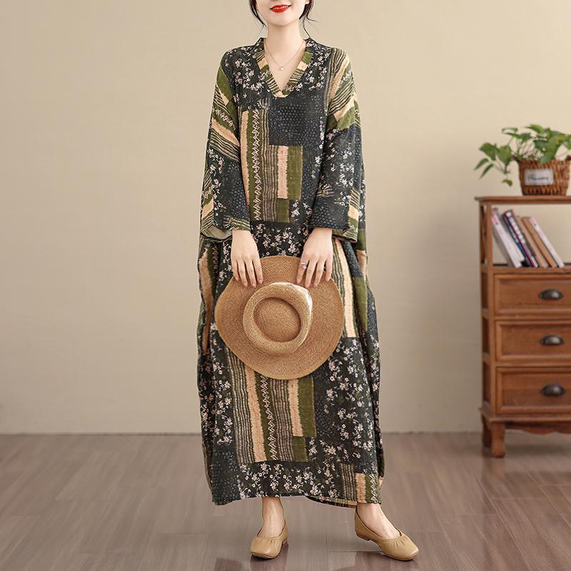 DIMANAF New 2026 Women Long Dress Plus Size Spring Summer Loose Basic Vintage Oversize Long Sleeve Maxi Floral