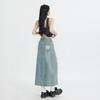 Vintage High Waist Denim Midi Skirt Split A-line Hip Wrap Casual Women