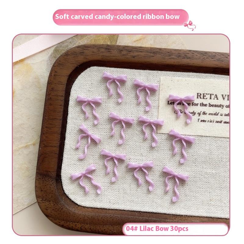 30Pcs Ribbon Bow Nail Art Charms 3D Nail Decoration Macaron Color Manicure Accessories Resin Material Diy