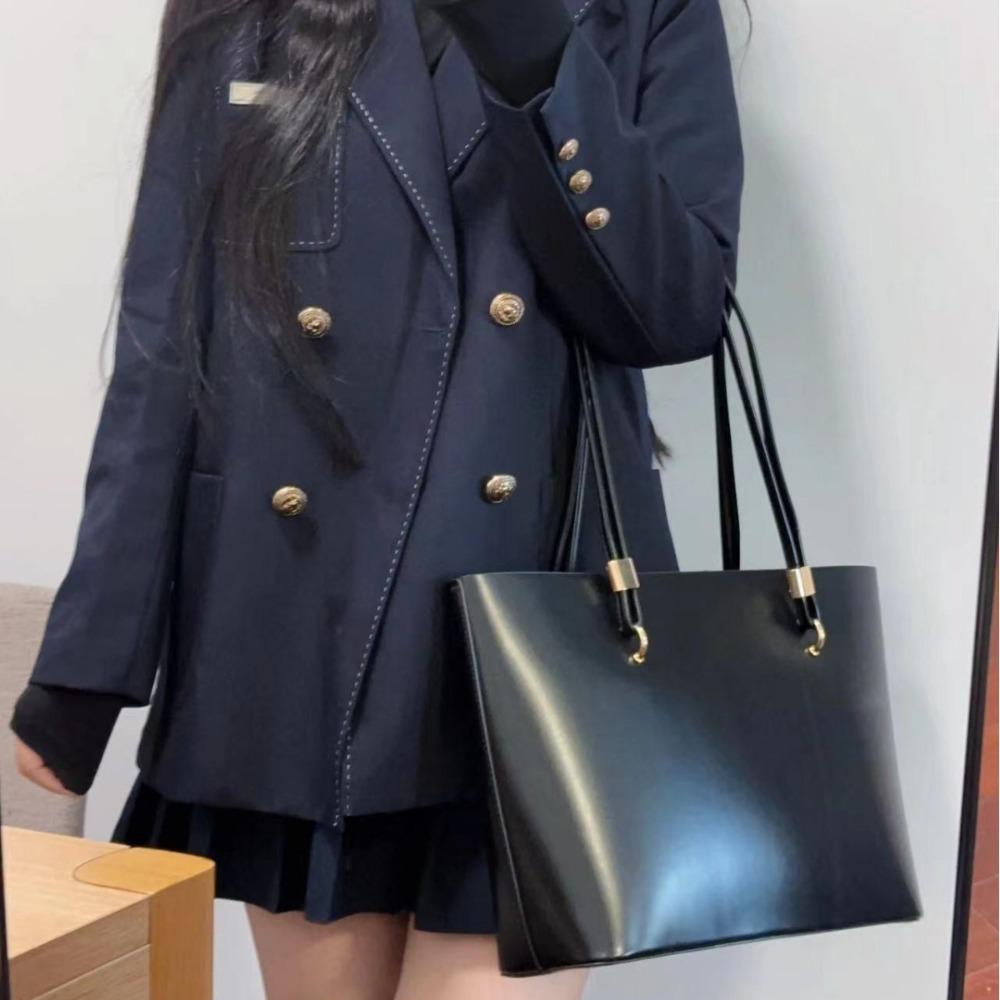 Black Bag Women's 2023 New Tote Bag Commuting Large-capacity College Student Class Bag Student Portable Shoulder Bag