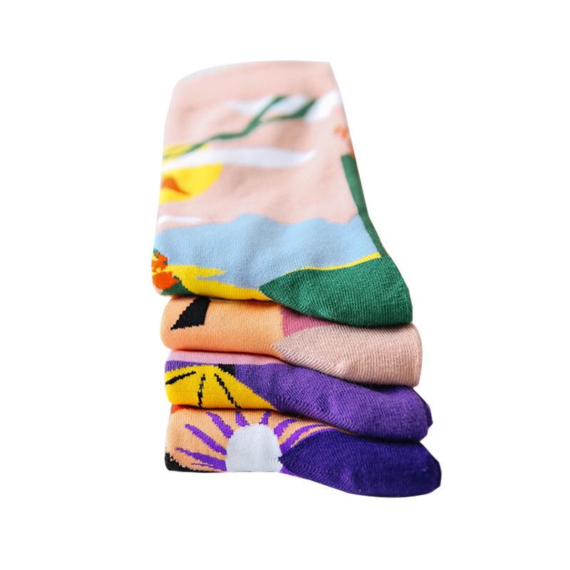 Meias de Cogumelos Femininas Estilo Harajuku Meia-Calça Meia Fofa com Flores Meias de Animais Frutas Graffiti Algodão Personalidade Meias da Moda Ins