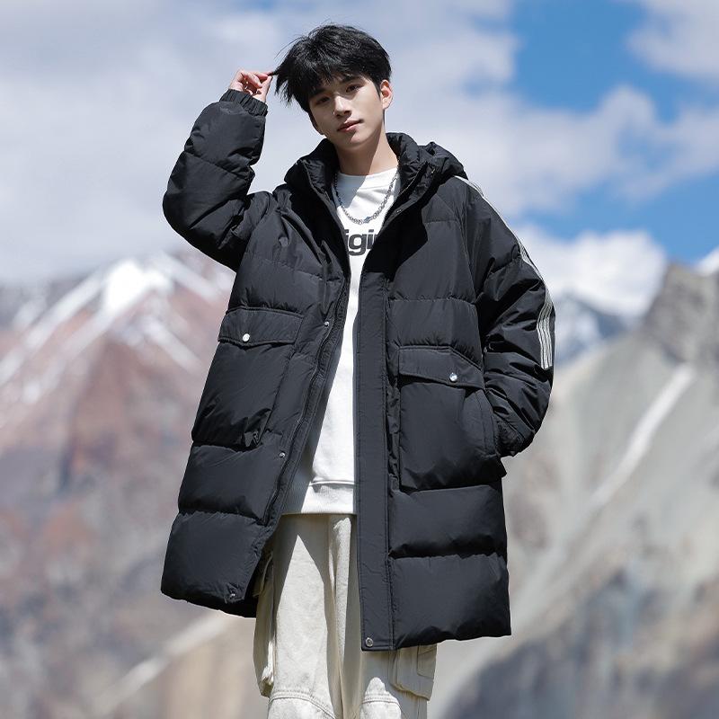 Down jacket men's autumn and winter couple models men's and women's same 90 white duck down medium and long jacket men's fashion bread jacket