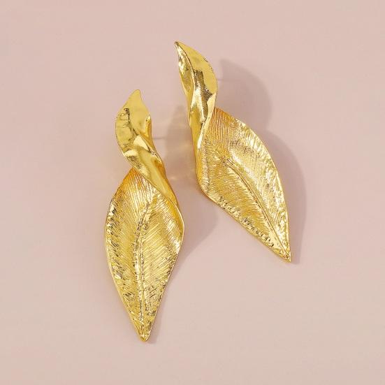 1 Pair Twisted Leaf Earrings Geometric Exaggerate Elegant Shiny Metal Hypoallergenic Women Girls Earrings Fashion Jewelry Accessories Gift