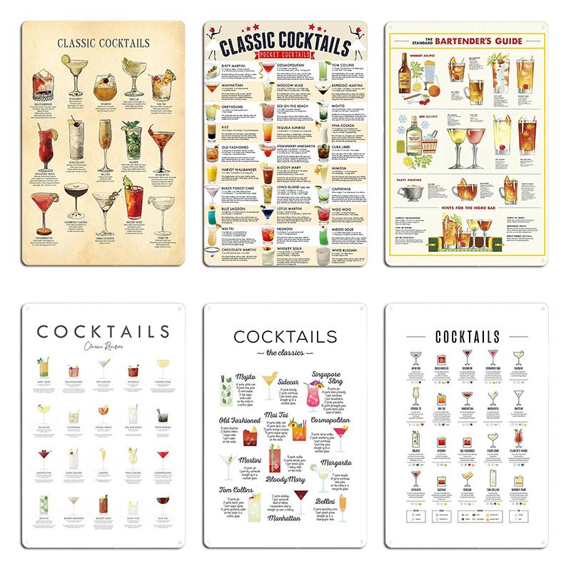 Cocktail Chart Classic Cocktail Poster by Pocket Cocktails Metal Party Home Plaques Customized Create Tin Sign Poster