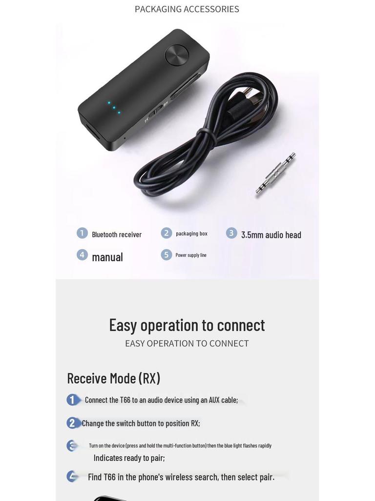 Bluetooth 5.3 Car Transmitter & Receiver - Hands-free Wireless 3.5mm AUX Audio Adapter