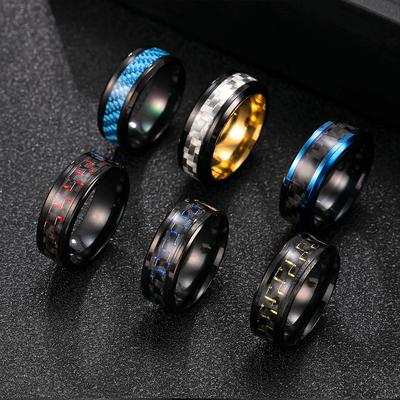Stainless Steel Ring 8mm Carbon Fiber Multicolor Ring Fashionable Personality Titanium Steel Jewelry Factory Direct Sale