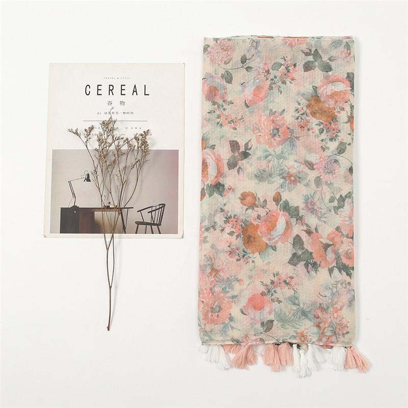 Women Autumn Spain Lovely Polka Floral Tassel Viscose Shawl High Quality Print Wrap Pashmina Stole Bufandas Muslim Hijab Snood
