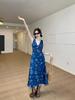 Elegant Retro V-Neck Spaghetti Strap Waist-Cinched Dress for Summer Vacation 2026