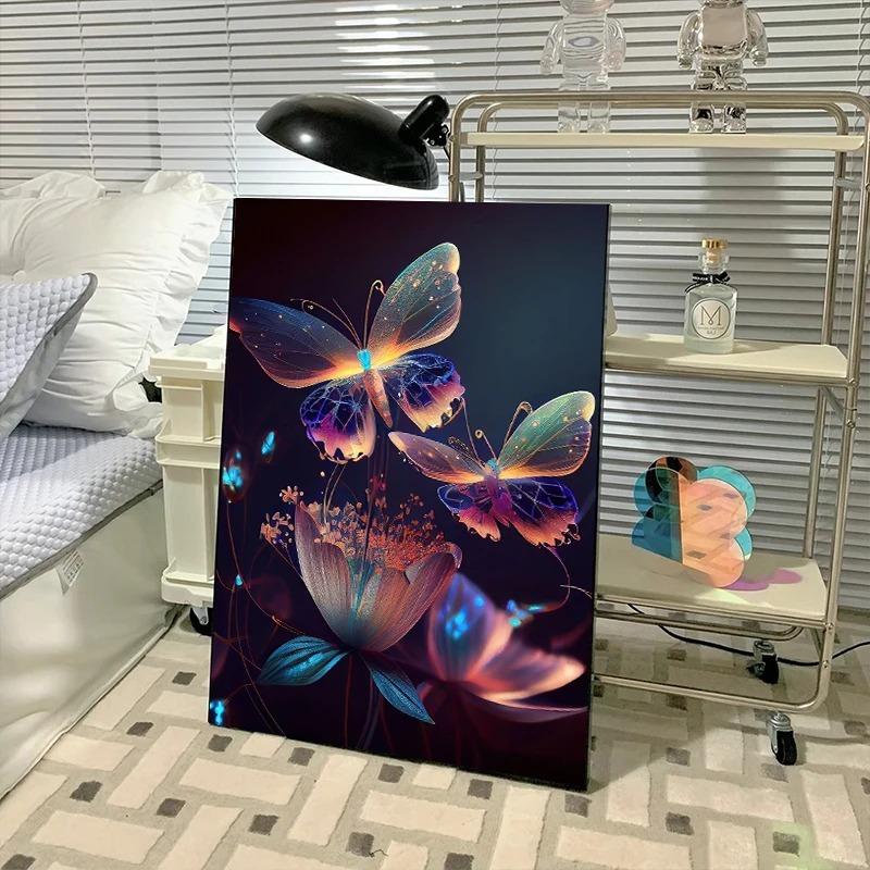 Colorful Pink Purple Butterfly Poster Abstract Glowing Butterfly Wings Print Canvas Painting Living Room Decor Wall Art Pictures