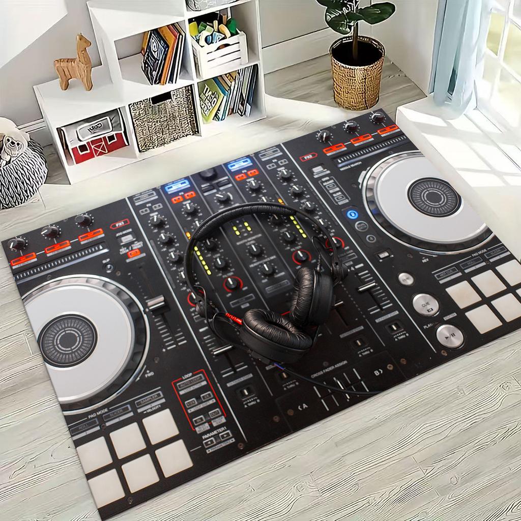 Schallplatte Musik DJ Bildschirm Band Teppich für Wohnzimmer Sofa Schlafzimmer Haus Fußmatte Dekor,Große Kinder Spiel Rutschfeste Bodenmatte