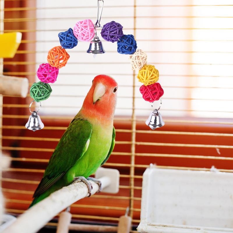 Pet Bird Chewing Toy Colorful Parrot Toy Bird Tearing Toys Birds Cage Supplies Bird Cage Bell String Toys with Rattan Balls China Mainland