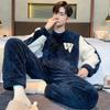 Thick Flannel Men's Pajamas Set Autumn Winter Plus Velvet Thicken Long Sleeves Sleepwear Pjs Nightwear Warm Lounge Wear Set
