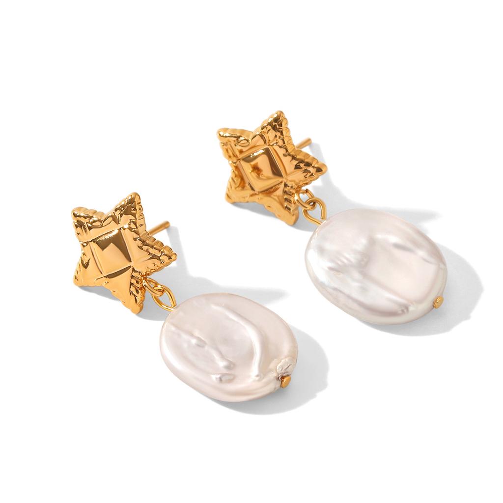 Natural Freshwater Pearl Earrings, Light Luxury High-end Stainless Steel Studs, Irregular Pearl Jewelry