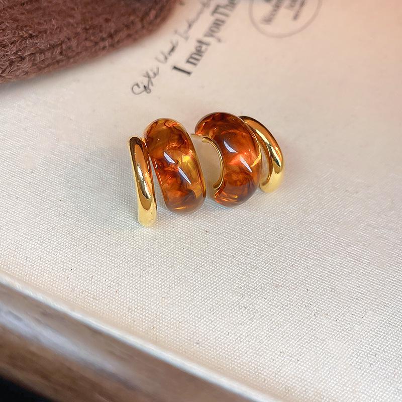 Silver Needle Geometric Irregular Resin Y2K Earrings - Retro Stud Ear Accessories for Women