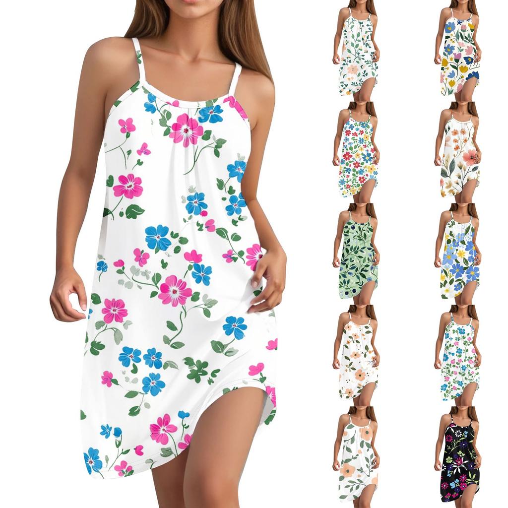 Vestido Casual Feminino de Verão Sem Mangas Moda Vestido de Alça