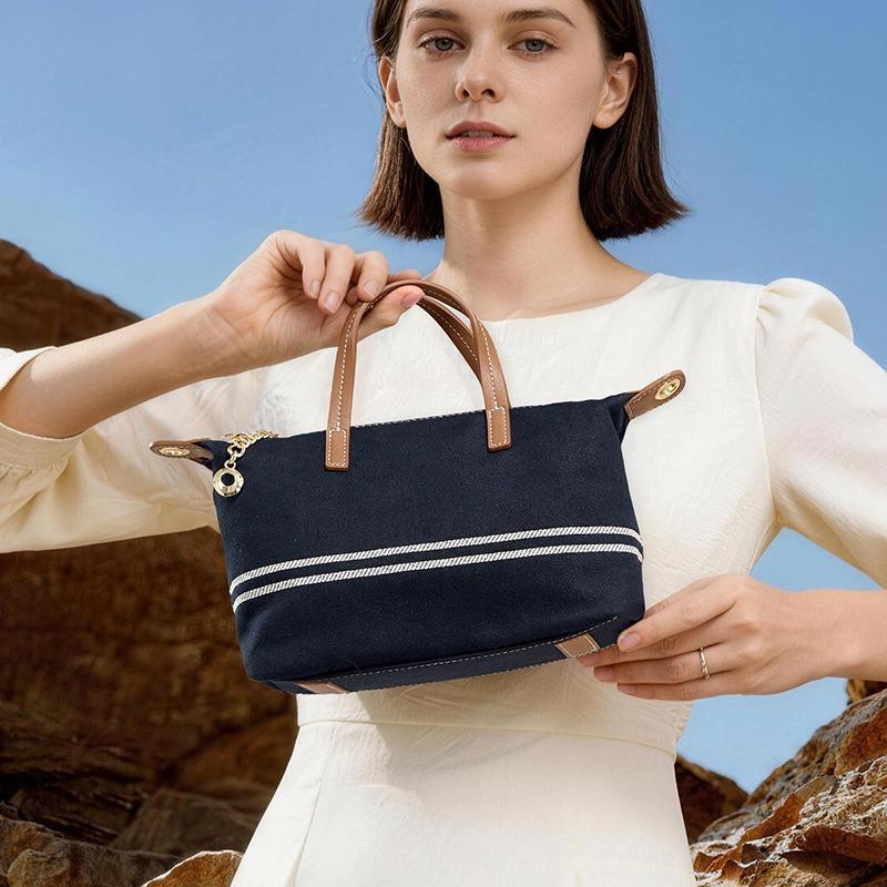 Striped denim literary shoulder crossbody lazy style canvas bag niche commuter handbag