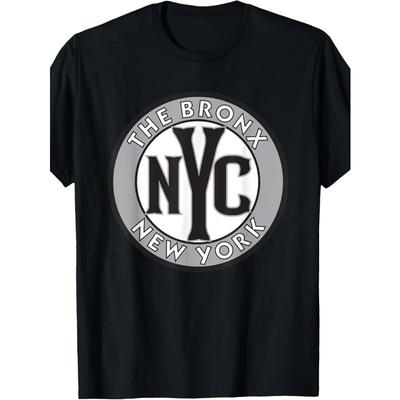 Evropské velikosti Pánské tričko Bronx NYC s grafikou - Černé se šedým kruhem a výrazným nápisem Bronx New York - Lehké městské Streetwear tričko s kulatým výstřihem