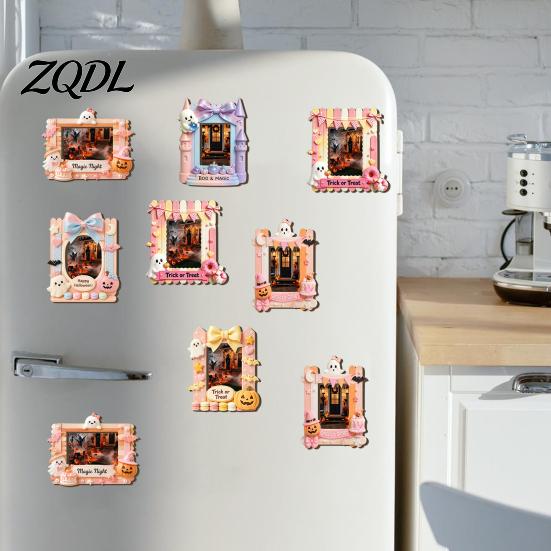 Wooden Frame Magnets Halloween Photo Refrigerator Magnet, Ghost Pumpkin Magnetic Picture Decorative Holder, for Holiday Party Kitchen