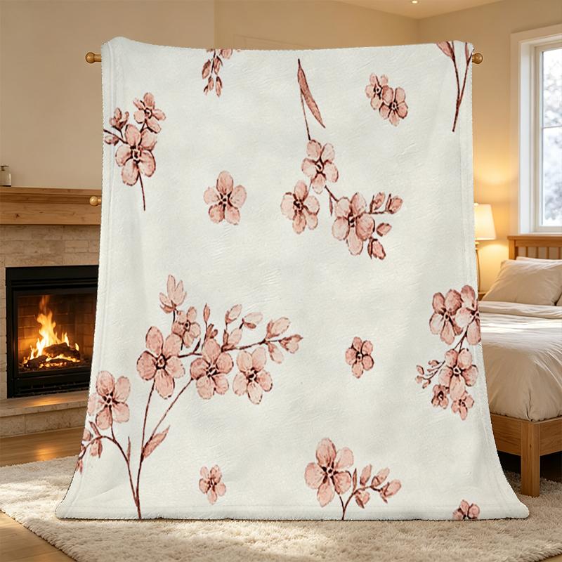 No-Shedding Floral Flannel Throw Soft Warm Cozy Blanket for Home, Christmas & Halloween, Multi-use